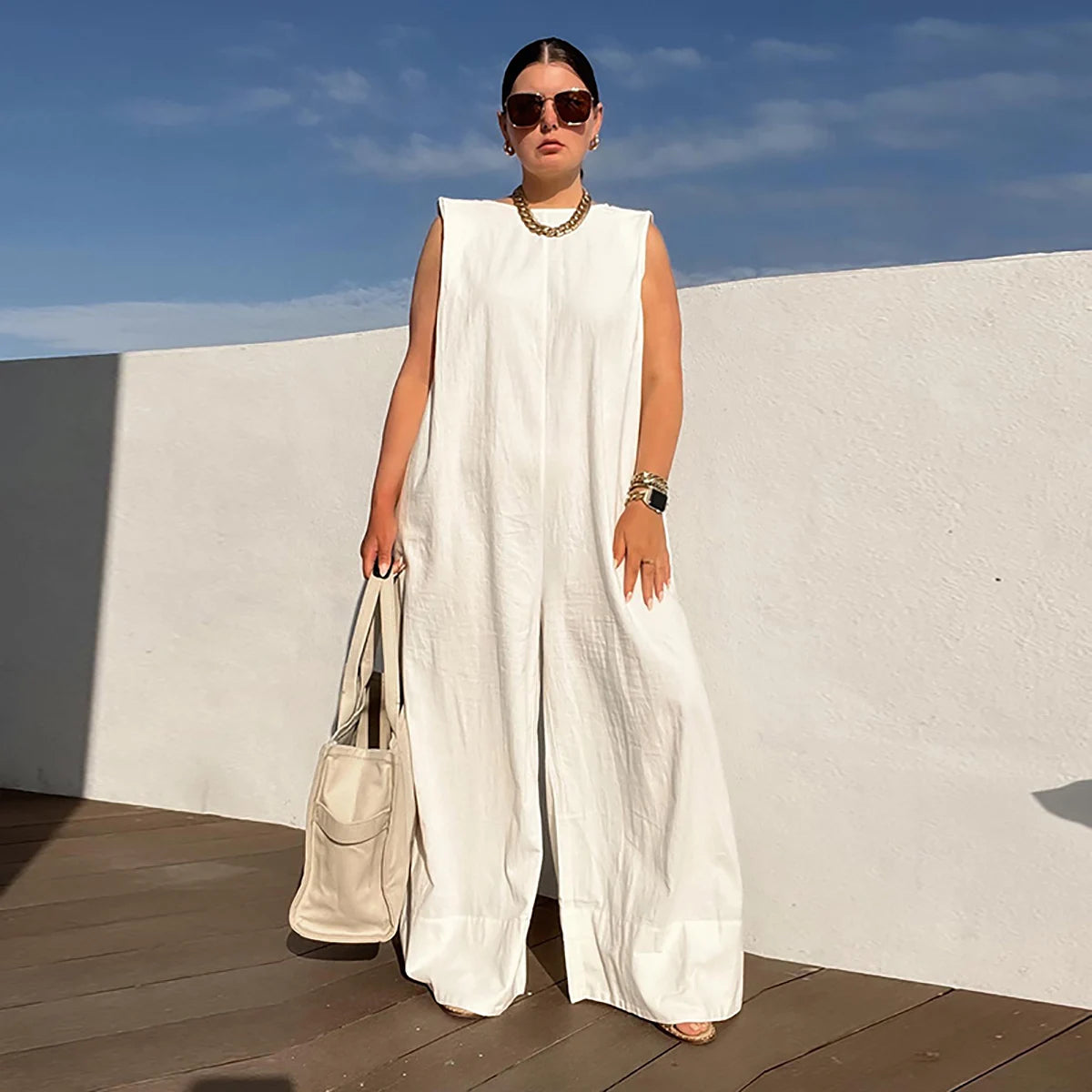 Loose White Black Casual Cool Jumpsuits