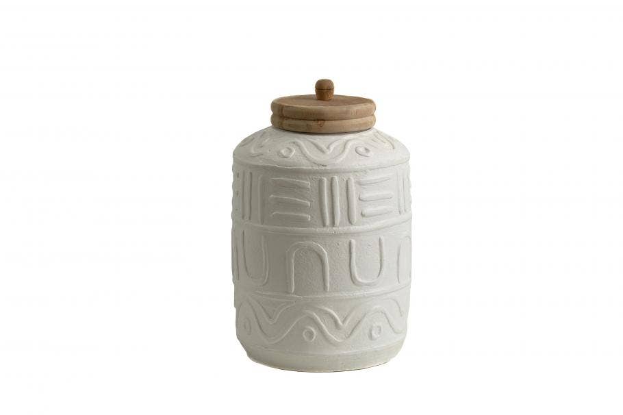 White ceramic pot with wooden lid M