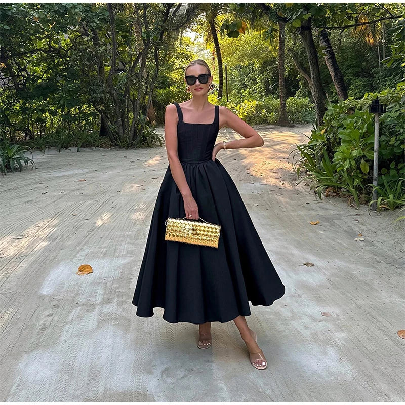 Elegant Off Shoulder Sleeveless Black Dresses