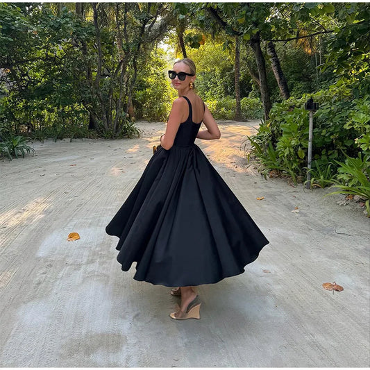 Elegant Off Shoulder Sleeveless Black Dresses